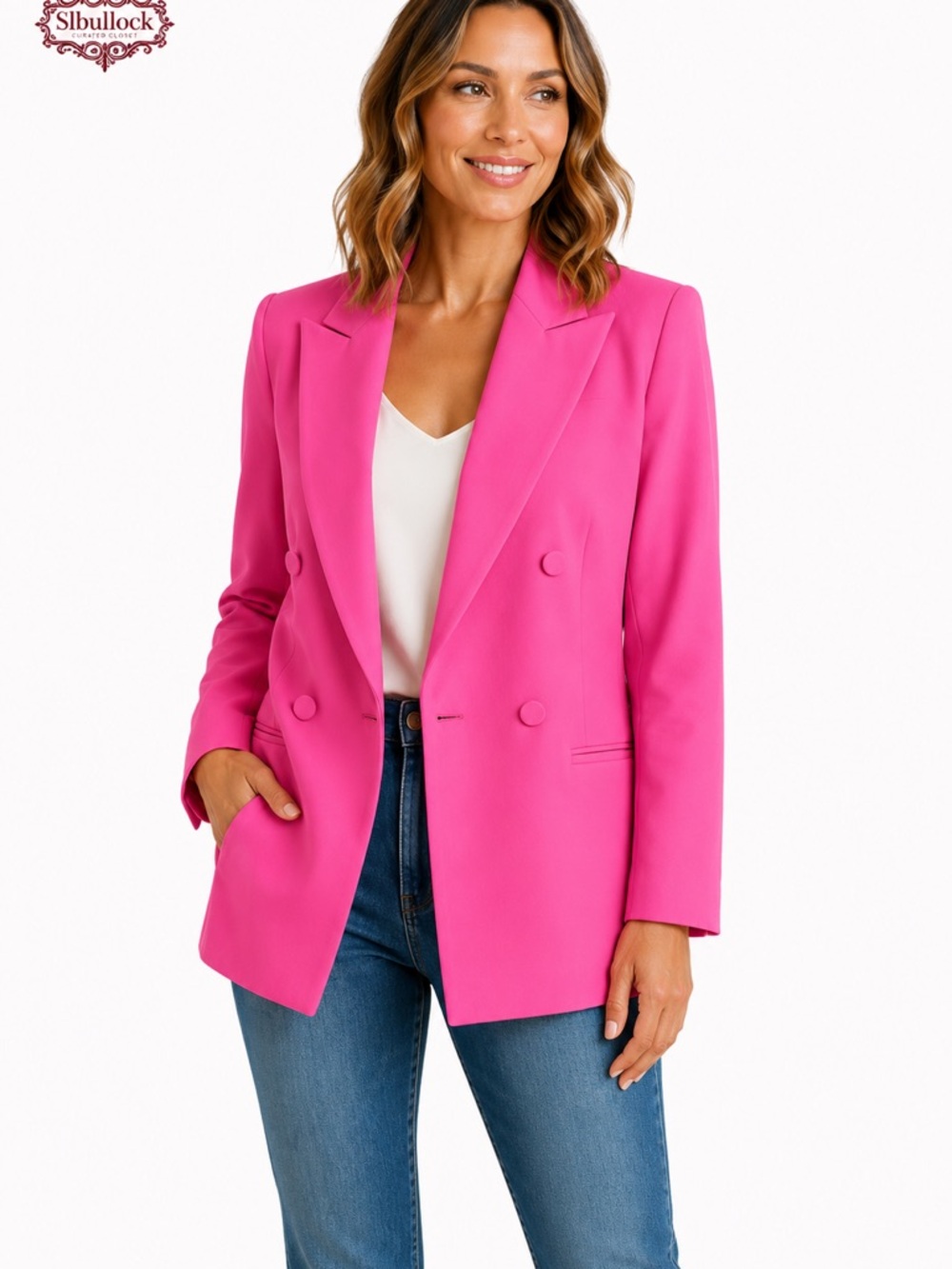 Express Hot Pink Double-Breasted Blazer NWOT Sz Small Fully Lined Shoulder Pads